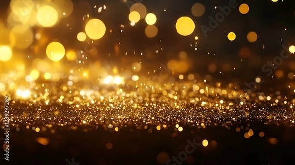 Fototapeta Luxurious Happy New Year 2025 greeting card with glittering gold text and soft glowing effects