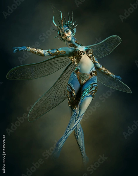 Obraz Blue Dragon-Fly Fairy, 3d Computer Graphics