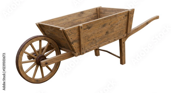 Fototapeta A Rustic Wooden Wheelbarrow with a Single Wheel