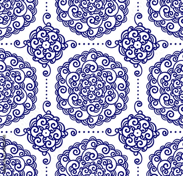 Fototapeta Contour illustration, seamless pattern, flowers, design element, doodle style, patterns, fantasy style, vector, mandala.