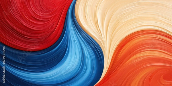 Obraz Happy Valentines Day background, Vibrant abstract art featuring swirling colors of red, blue, and cream, creating dynamic and energetic composition that evokes emotion and movement