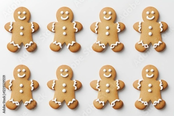 Fototapeta Set of gingerbread Christmas men. Christmas cookies in the shape of a person isolated on white background