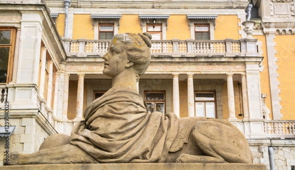 Fototapeta ancient sculpture of a sphinx - woman with the body of a lion