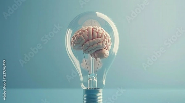 Fototapeta Concept of Creativity Highlighted by Light Bulb Showcasing Human Brain Illustrating Innovative Thinking and Intelligence