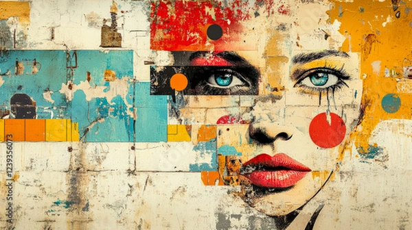 Fototapeta Abstract illustration of a beautiful woman, featuring artistic shapes and flowing lines, abstract color, blending elegance and creativity in a stylized, modern design.