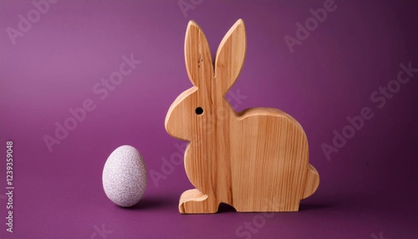 Obraz minimal easter excursion historical past timber easter bunny and egg on purple