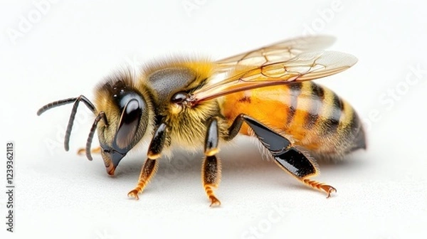 Fototapeta Honeybee on white background, studio shot, insect closeup