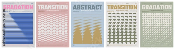 Fototapeta Transition brutalism form pastel color trendy poster, abstract geometric composition graphic in Y2K aesthetics, vector simple shapes print artwork modernism and Retro futuristic style, A4 set 2
