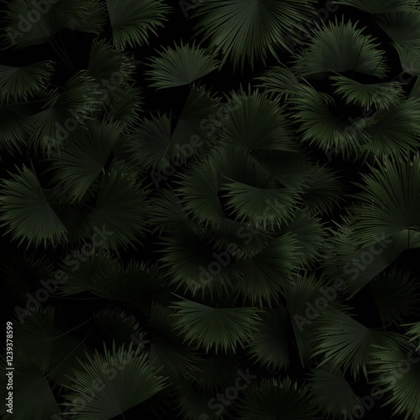 Obraz 3D Rendering of palm leaves from top view in dark mood