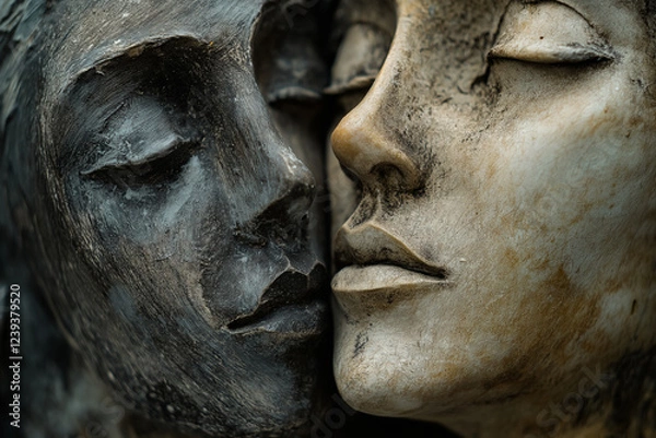 Fototapeta Intimate Stone Sculptures: Two Faces Touching, Ancient Art, Emotional Connection, Marble Beauty, Symbolic Love, Classical Design, Timeless Craft
