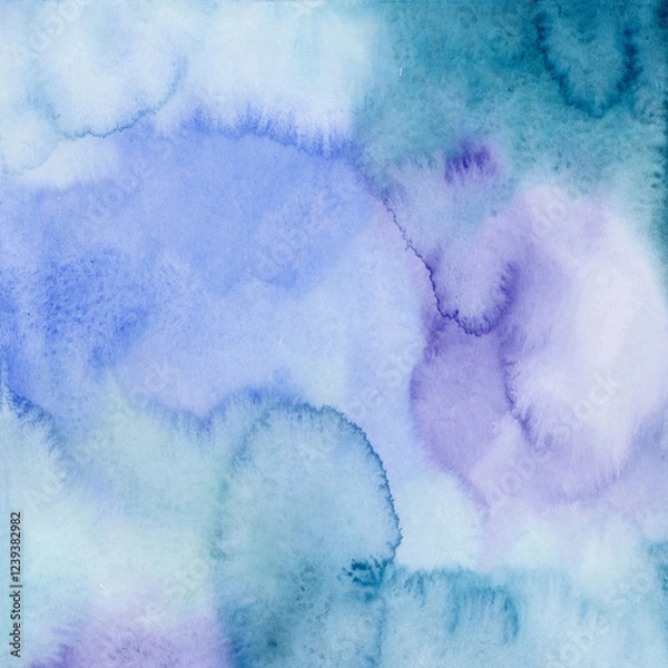 Fototapeta Bright painted blue, green and violet watercolor texture. Hand drawn background