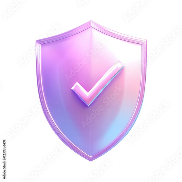 Fototapeta Isolated Holographic Gradient Shield with Checkmark Verification