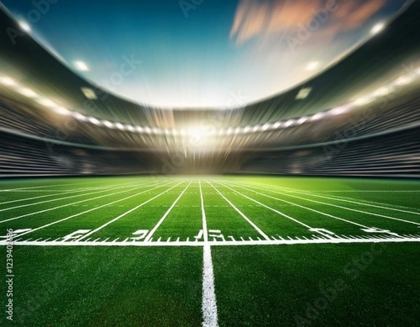 Fototapeta football field blur a green blurred background with subtle white lines mimicking an american football field