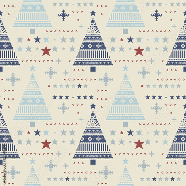 Obraz Decorative seamless pattern with stars, christmas trees, snowfla