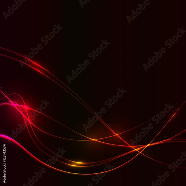 Fototapeta Dark background with red laser shine neon waves