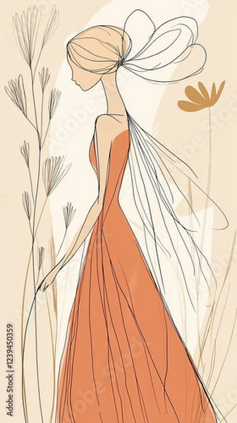 Fototapeta Tinkerbell sketch style orange fairy