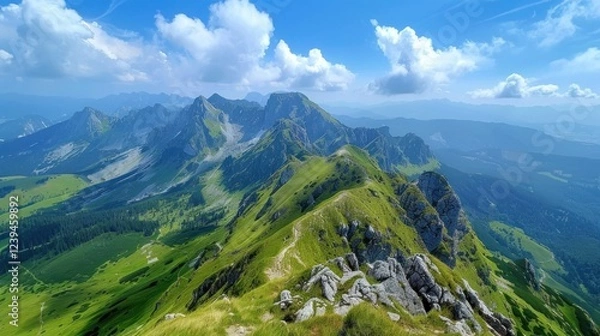 Fototapeta Majestic Mountain Panorama: A Breathtaking View of Alpine Peaks