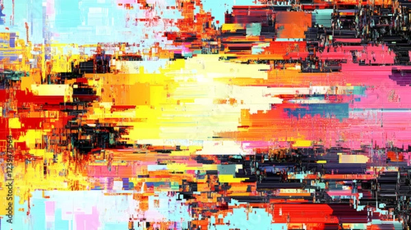 Fototapeta Glitch digital noise background with vibrant colors and chaotic patterns creating static distortion. Distortion and Abstraction. Illustration
