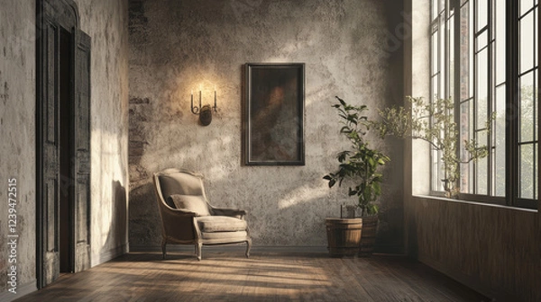 Fototapeta Hallway Interior with Wall Mockup – 3D Render