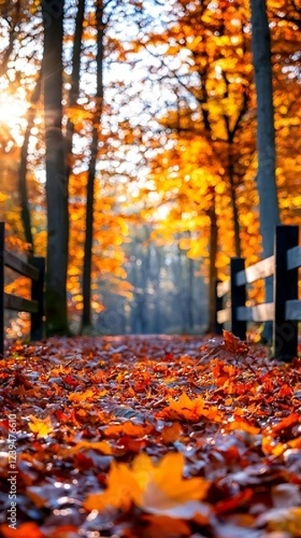 Fototapeta Autumn Path Through a Sunlit Forest