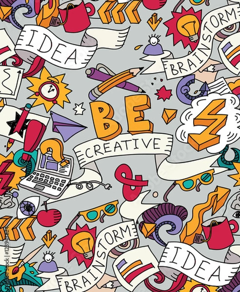 Fototapeta Creative doodles idea brainstorm color poster.