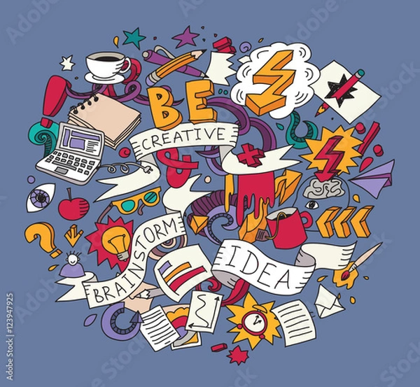 Fototapeta Creative doodles idea brainstorm color square.