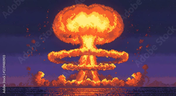 Obraz Pixelated Atomic Blast: A Digital Depiction of Nuclear Explosion