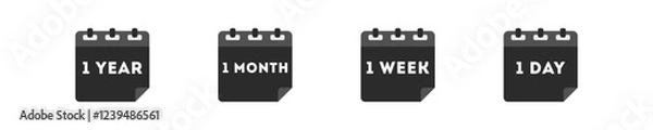 Fototapeta Black calendar icon on white background. Simple sign calendar - Year, Month, Week, Day. Minimalist icons date in vector design style