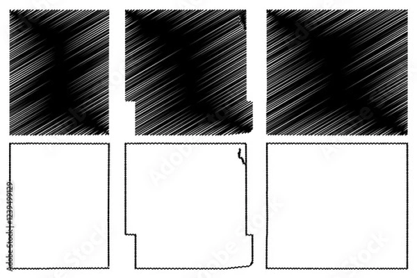 Fototapeta Floyd, Fayette and Dallas County, Iowa (U.S. county, United States of America, USA, U.S., US) map vector illustration, scribble sketch Floyd, Fayette and Dallas map