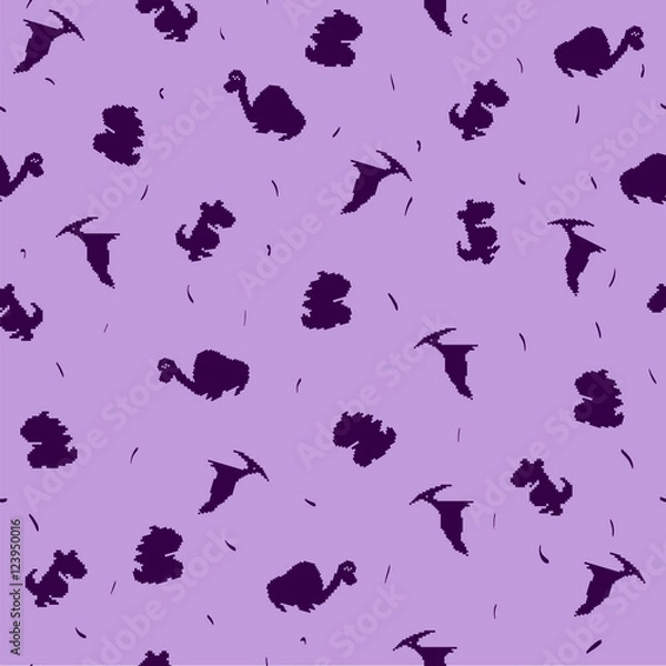 Fototapeta Seamless pixel pattern with funny cartoon dinosaurs. Ideal for c