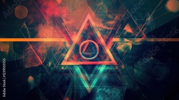 Obraz Abstract geometric artwork with triangle and circle shapes on a textured background