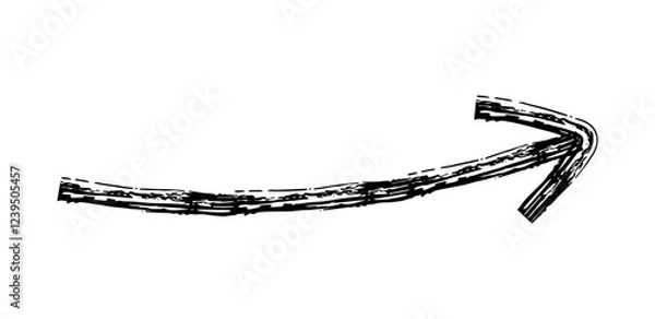 Fototapeta Hand drawn simple arrow drawn with wax crayon, chalk or charcoal. Uneven dry texture for underlining highlighting. Pencil drawn lines, strikethrough, grungy vector isolated on white