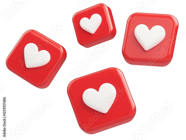 Fototapeta instagram likes 3d illustration. social media likes. composition elements of likes.  3d render isolated on transparent background.