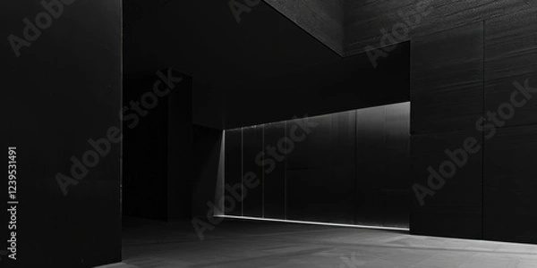 Fototapeta A monochromatic and minimalist artwork against a pure black background, Bold contrast with geometric shapes, Minimalist abstract style