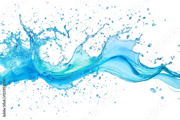 Fototapeta Blue water swirl splash with little bubbles isolated on transparent background