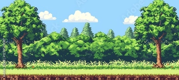 Obraz Pixel Art Summer Forest Landscape with Two Large Trees