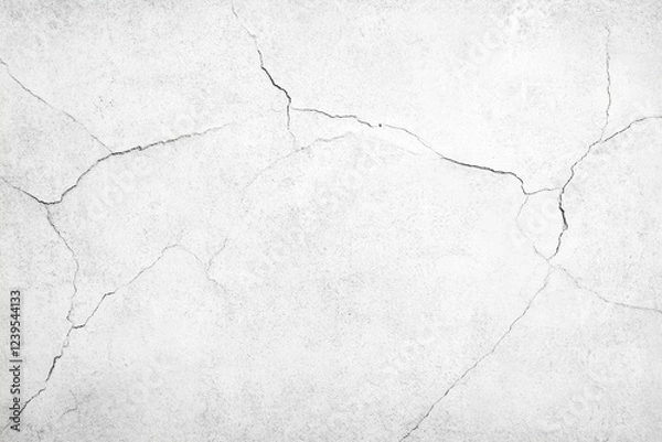 Fototapeta Texture of cracked white plaster wall surface with fissures
