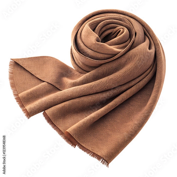 Fototapeta Elegant soft warm scarf neatly rolled in cozy setting home decor fashion close-up, isolated on white or transparent background