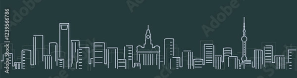 Fototapeta Shanghai Simple Lines Skyline on Dark Background