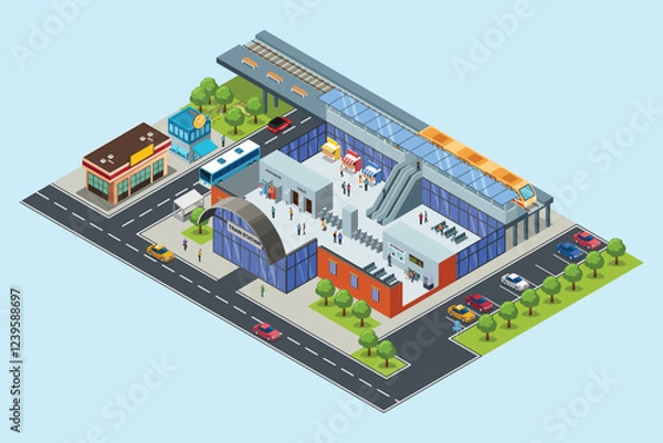 Obraz Isometric Train Station Public Transportation Vector Illustration