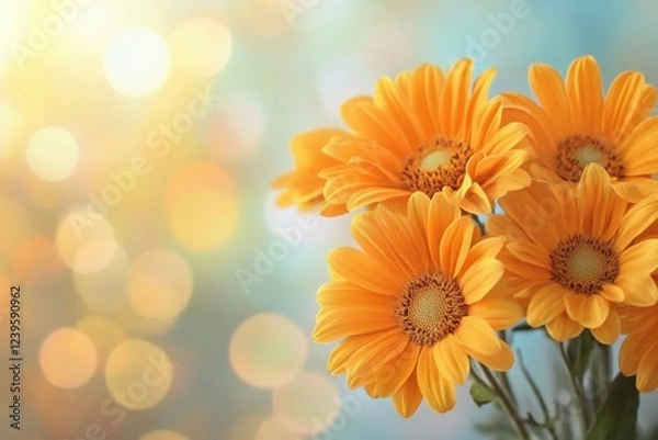 Fototapeta Bright yellow flowers in a vase against a soft colorful background during springtime. Generative AI