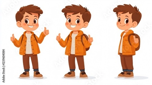 Obraz Smiling Boy Giving Encouraging Thumbs Up Flat Vector Illustration