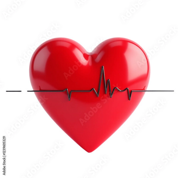 Fototapeta A 3D rendering of a red heart with an EKG line across it.