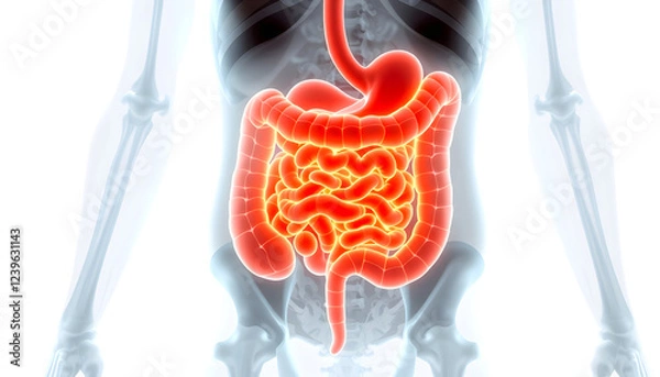 Fototapeta Digital x-ray of human intestine holographic scan projection 3D rendering , with white tonespng