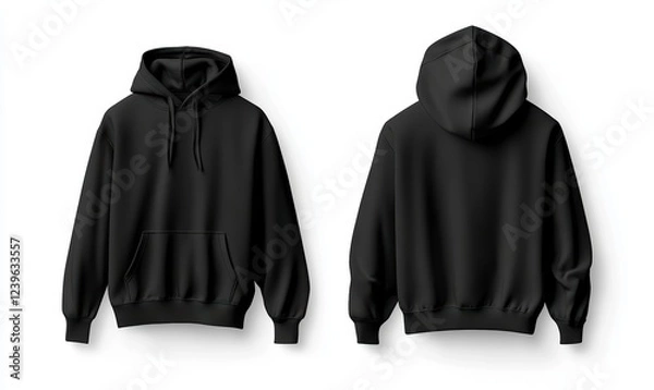 Fototapeta Black hoodie with hood and zipper mockup template on white background