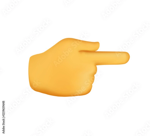 Fototapeta Backhand Pointing Right emoji. Hand pointer realistic 3D cartoon illustration. Hand gesture for web, banner, poster, print. Touch or click sign vector