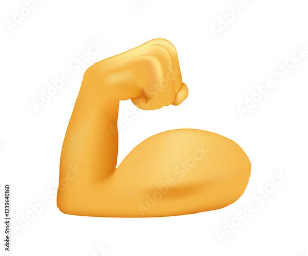 Fototapeta Biceps 3d isolated emoji gesture illustration. Flexed biceps icon in 3d style. Muscle arm isolated on white background. Fit and strong muscular, bodybuilding. Strong emoji