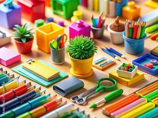 Obraz Creative Workspace: Flat Lay of Office Supplies and Decor