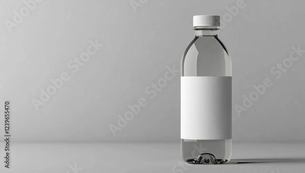 Fototapeta Photo of a water bottle with a white label mockup on a grey background,