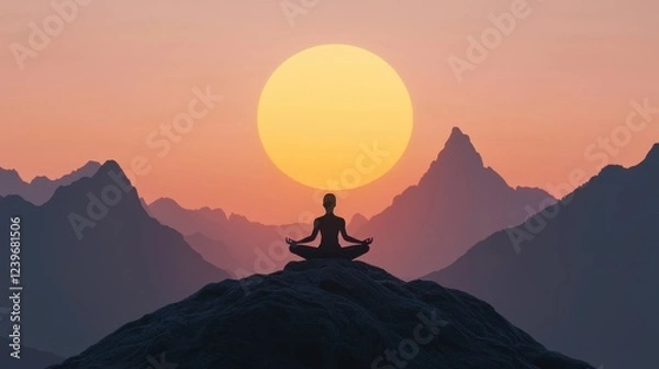 Fototapeta Tranquil Sunset Meditation with Mountains and Calm Atmosphere